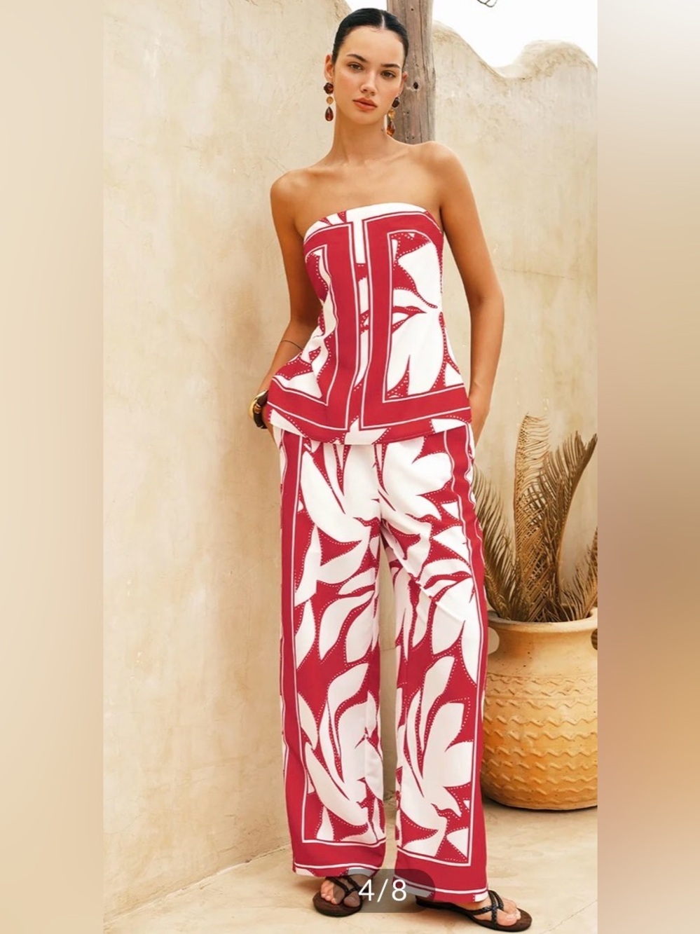Commense Abstract Print Strapless Top & Pants Set